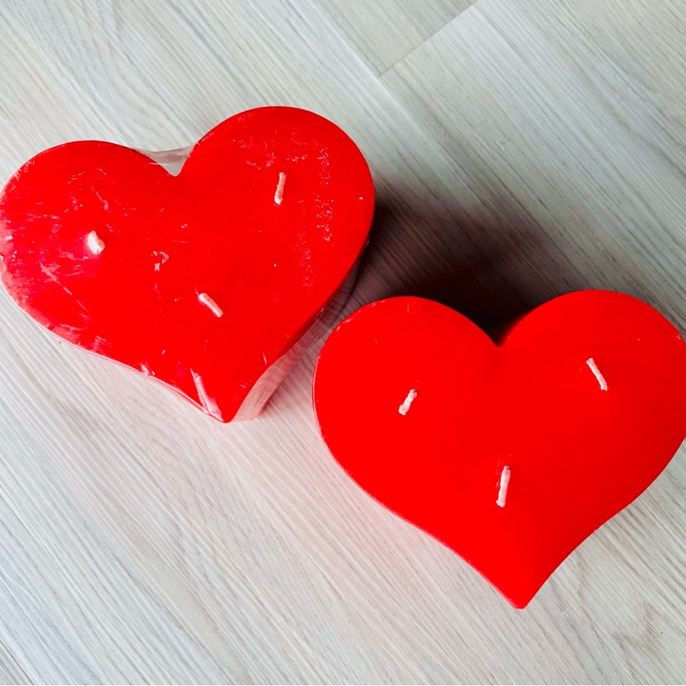 Three Wick Candle Set 2 Heart-Shaped Red Valentines Gift